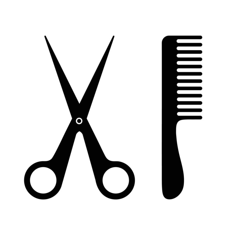 tijeras y cepillo para el pelo en sencillo plano estilo . vector silueta para cortes de cabello