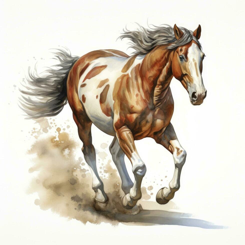 AI generated Horse running in watercolor. photo