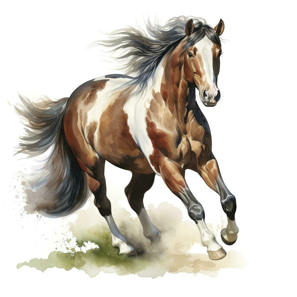 AI generated Horse running in watercolor. photo