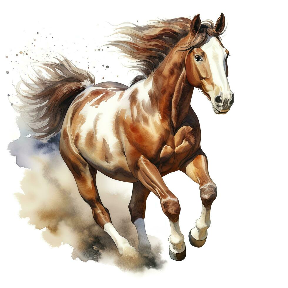 AI generated Horse running in watercolor. photo