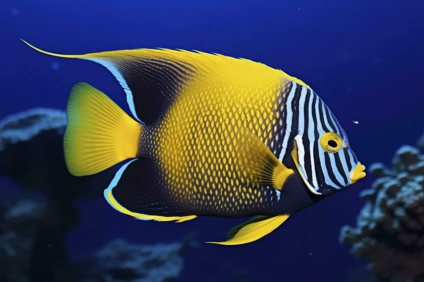 AI generated Beautiful angelfish in the ocean. AI Generated photo