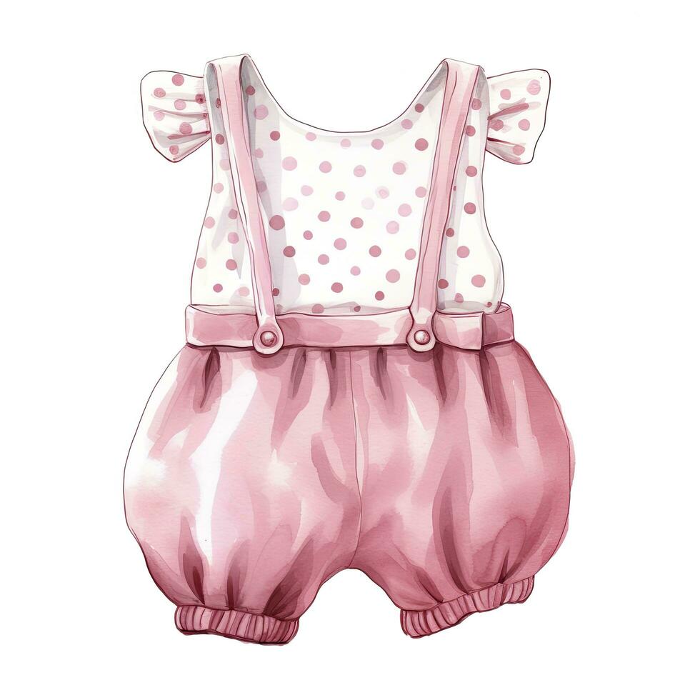 AI generated Pink baby girl romper in watercolors on a white background. AI Generated photo