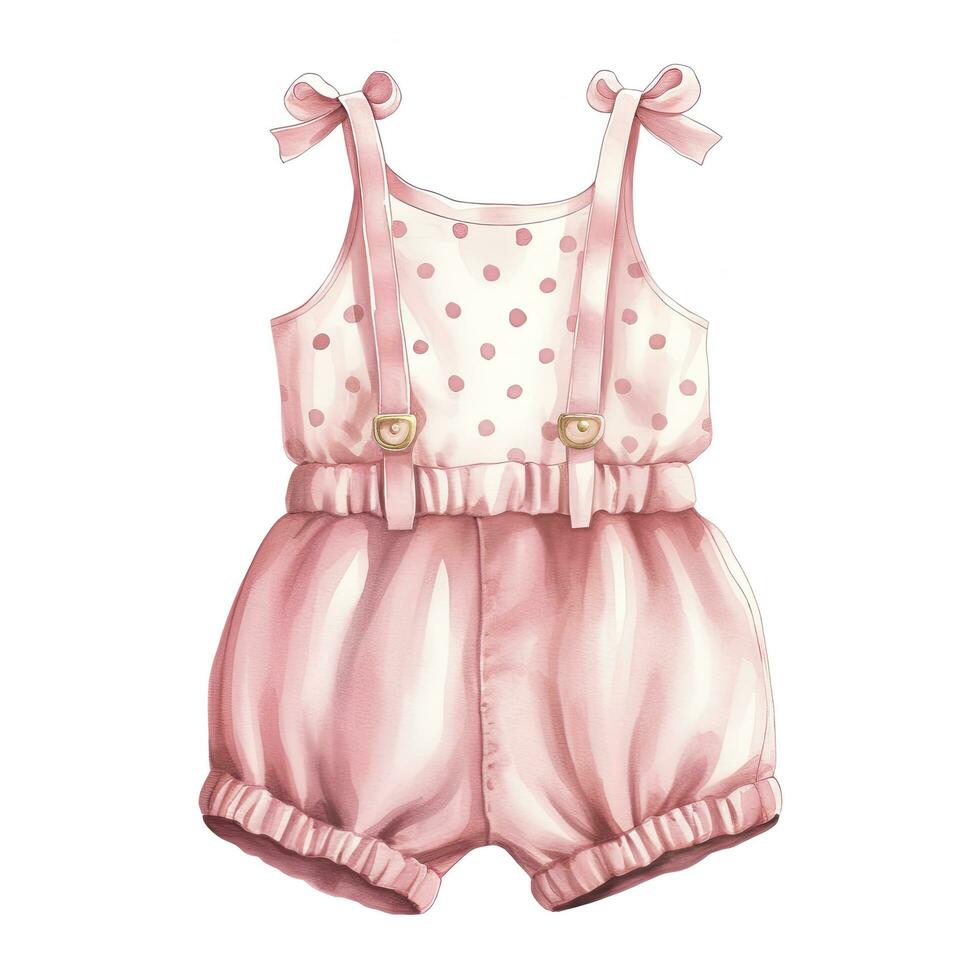 AI generated Pink baby girl romper in watercolors on a white background. AI Generated photo