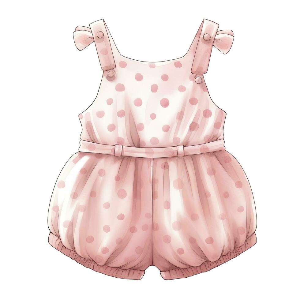 AI generated Pink baby girl romper in watercolors on a white background. AI Generated photo