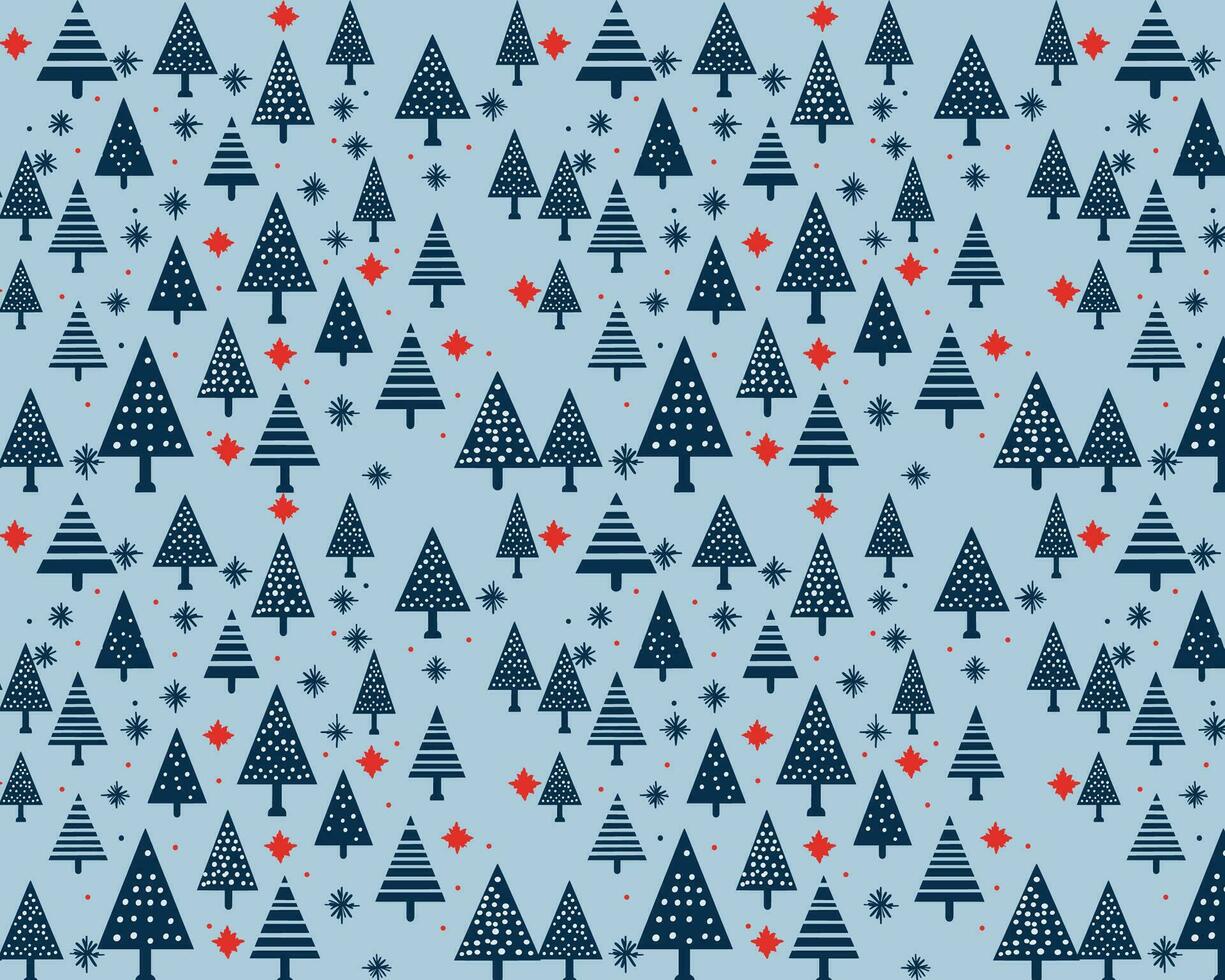 Blue and White Christmas Tree Pattern with Red Accents vector