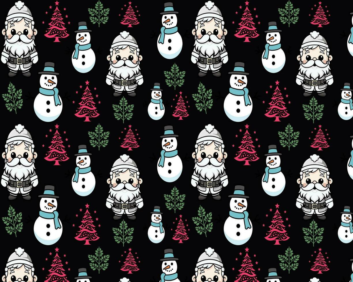 Black and White Christmas Pattern with Pink Trees vector