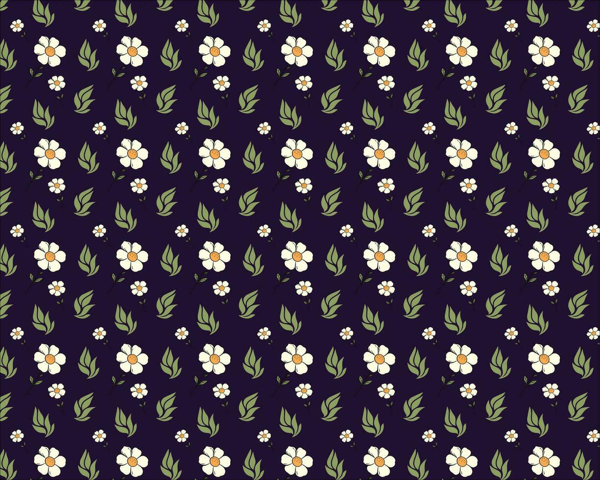 Flowers with Yellow Centers and Green Leaves on Dark Purple Background vector