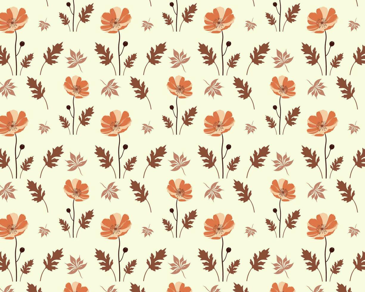 Autumn Floral Pattern with Orange and Brown Leaves vector