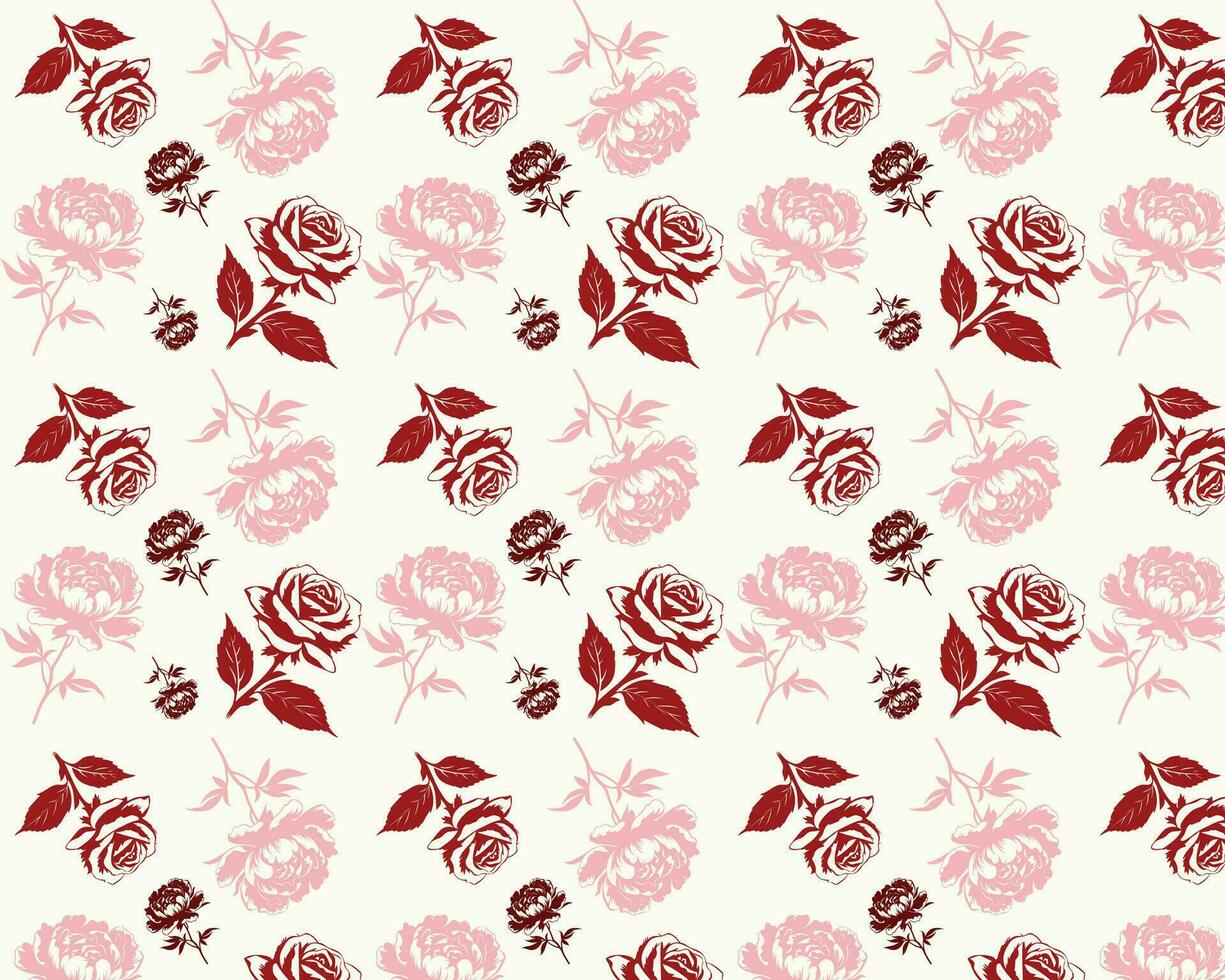 Clásico rosado y rojo rosas modelo en blanco antecedentes vector