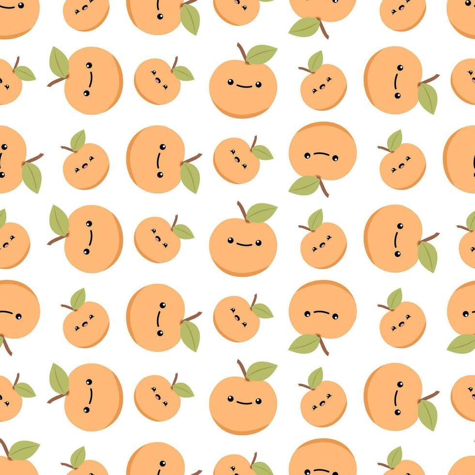 Cute happy peaches seamless pattern vector