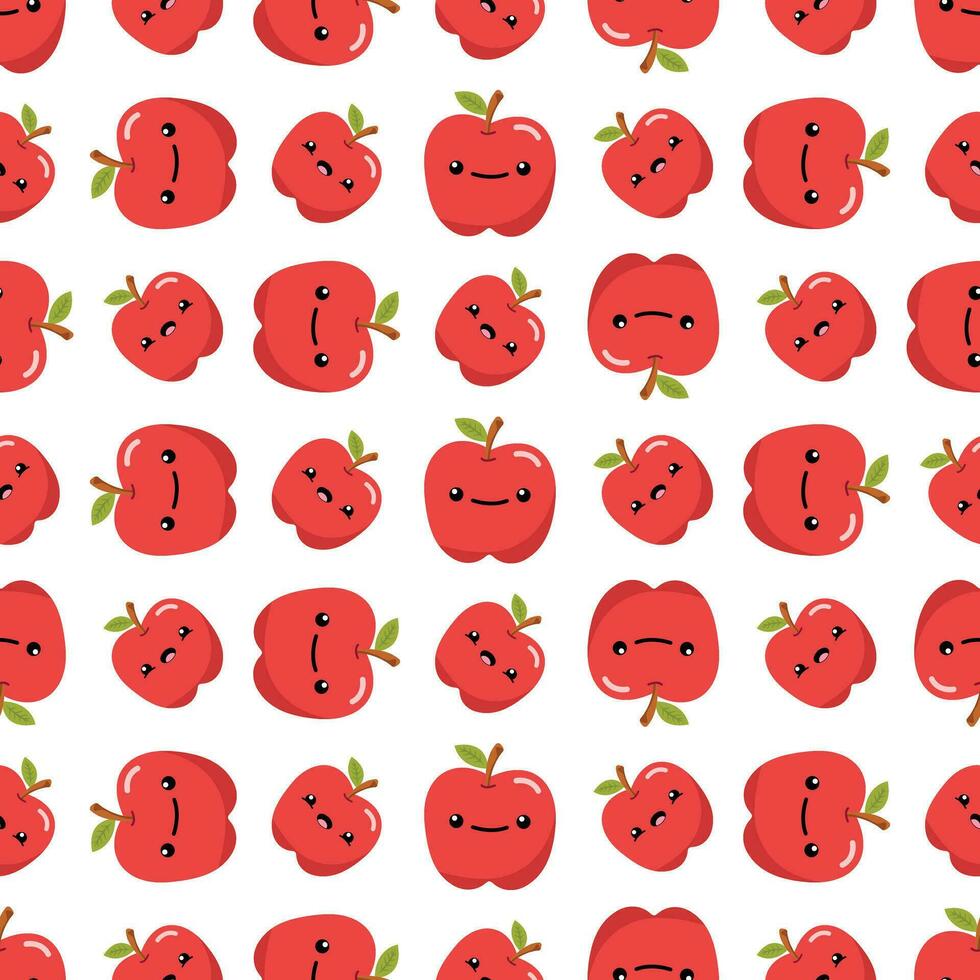 Cute happy red apples seamless pattern vector