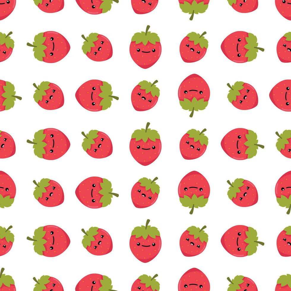 Cute happy strawberries seamless pattern vector