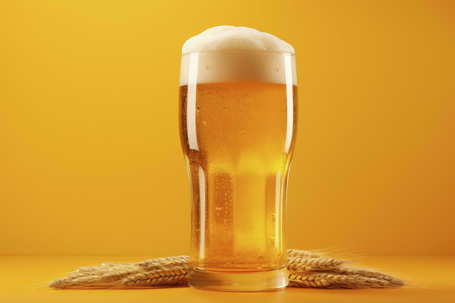 ai generado cerveza vaso con lleno cerveza aislado con un amarillo antecedentes. ai generado foto