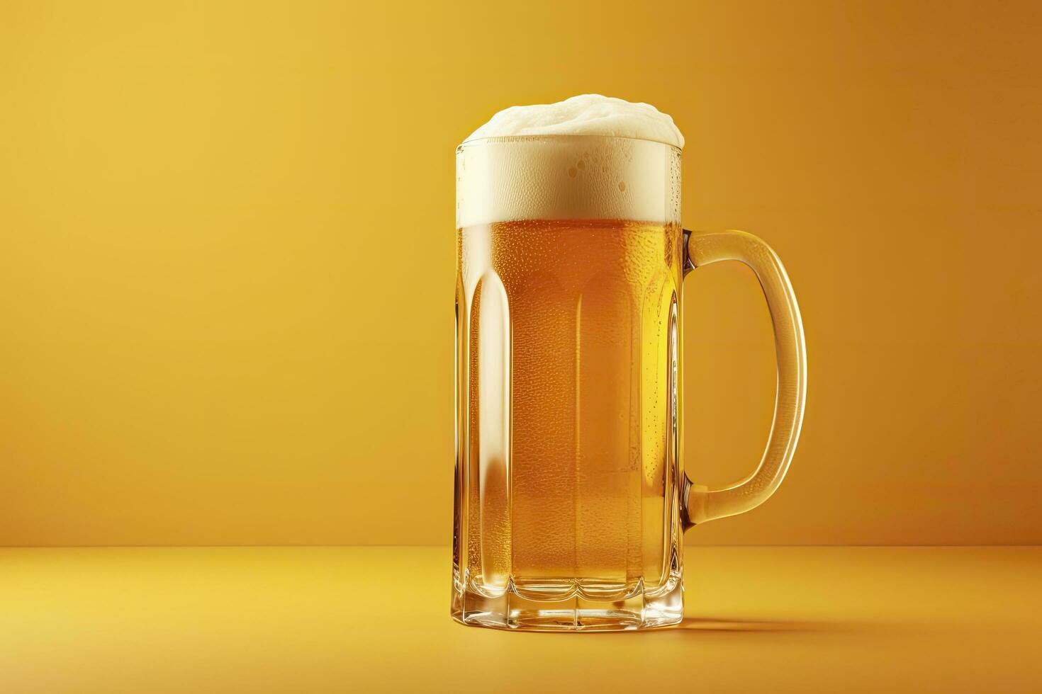 AI generated Beer glass with full beer isolated with a yellow background. AI Generated photo