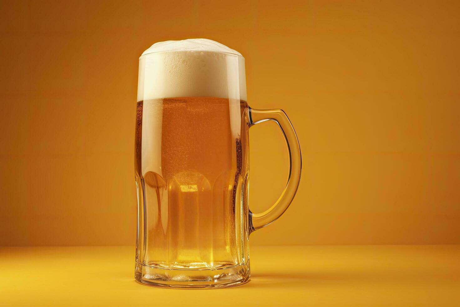 AI generated Beer glass with full beer isolated with a yellow background. AI Generated photo