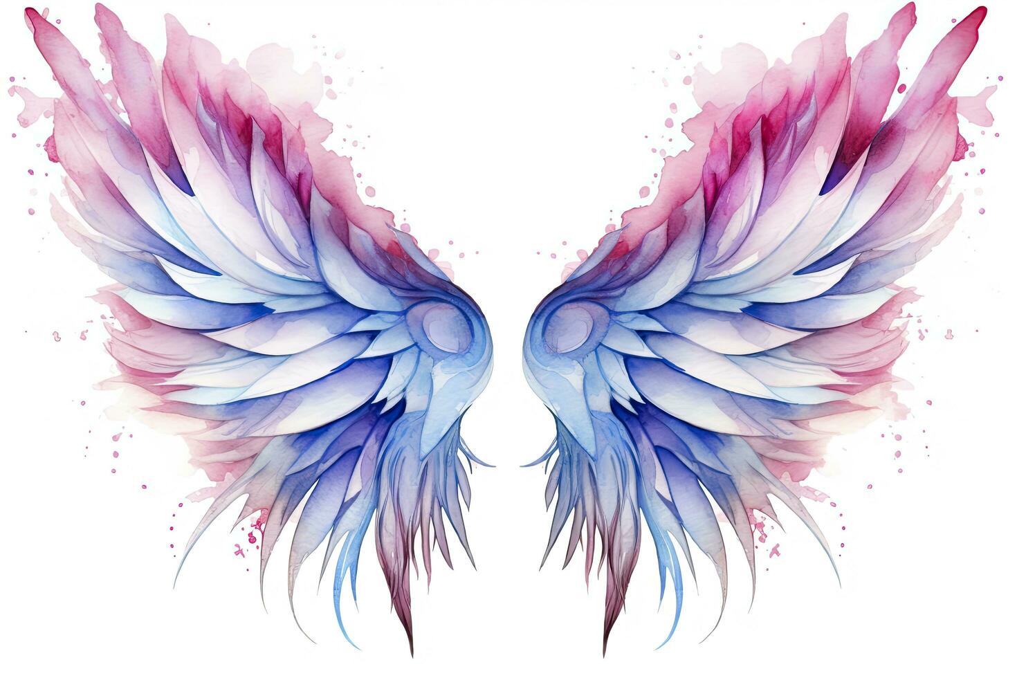 AI generated Beautiful magic watercolor blue pink wings. AI Generated photo