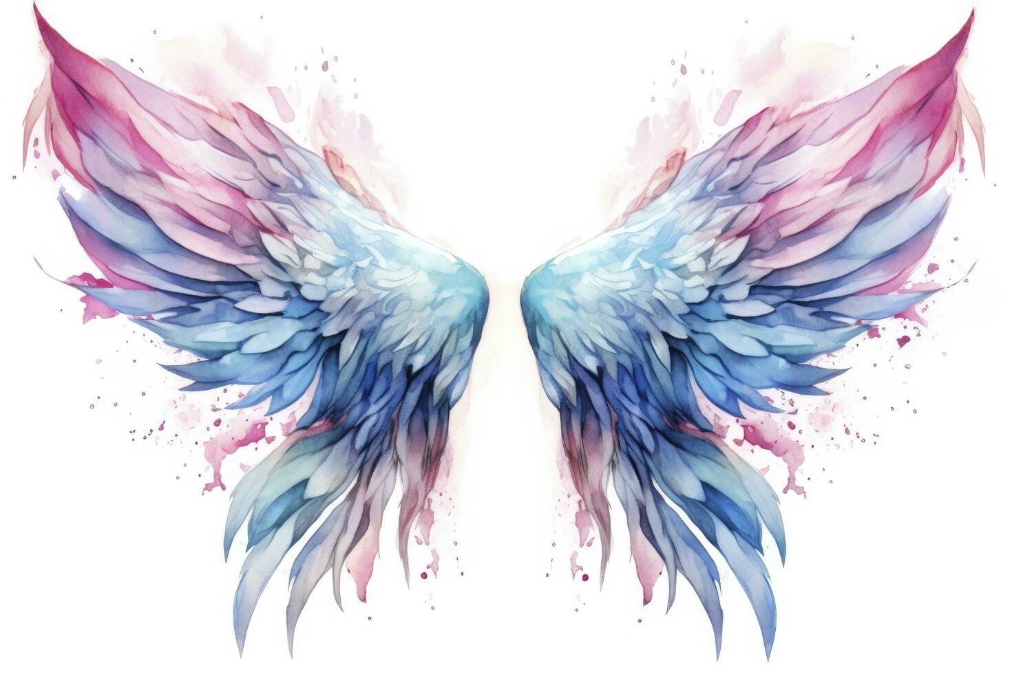 AI generated Beautiful magic watercolor blue pink wings. AI Generated photo