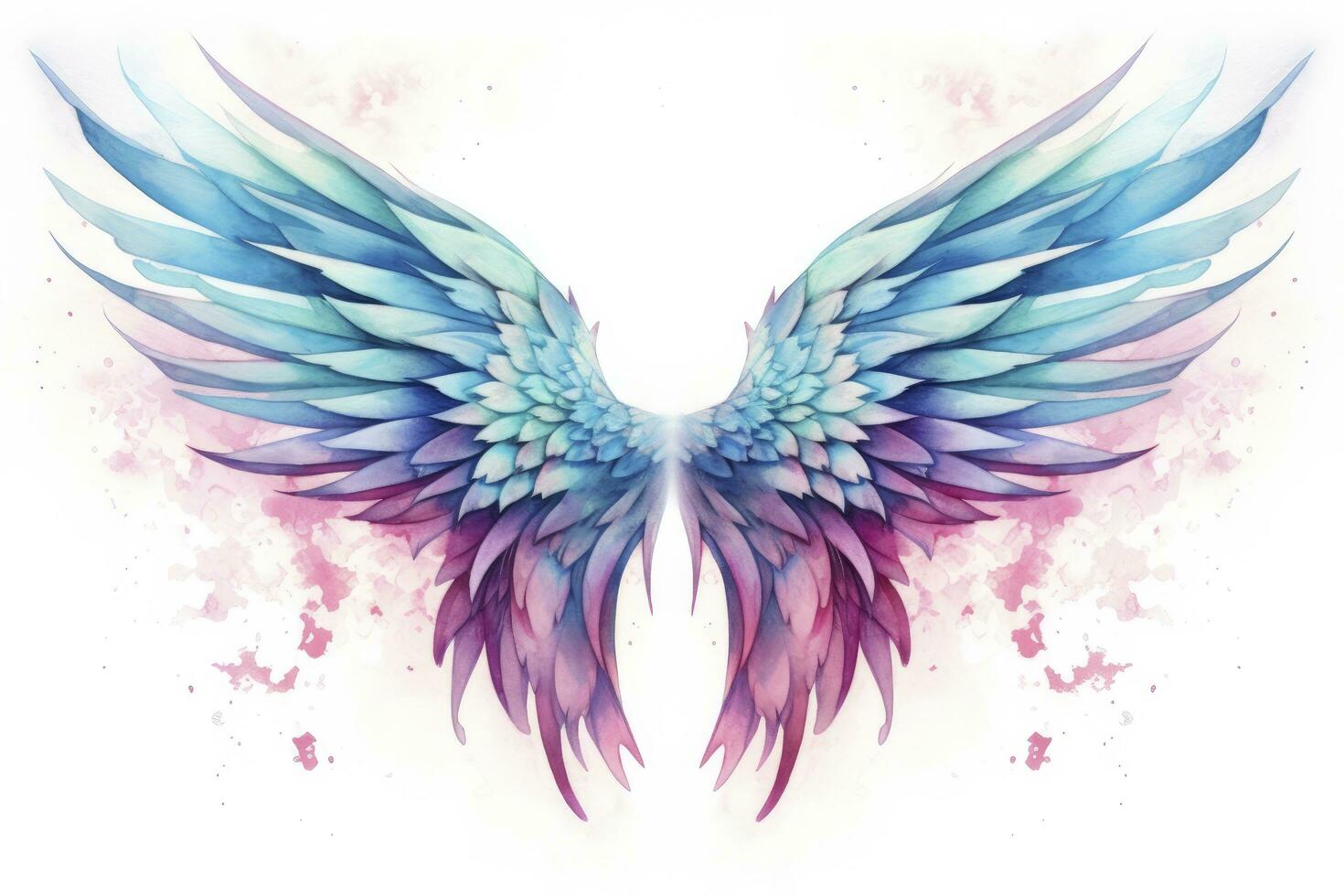 AI generated Beautiful magic watercolor blue pink wings. AI Generated photo