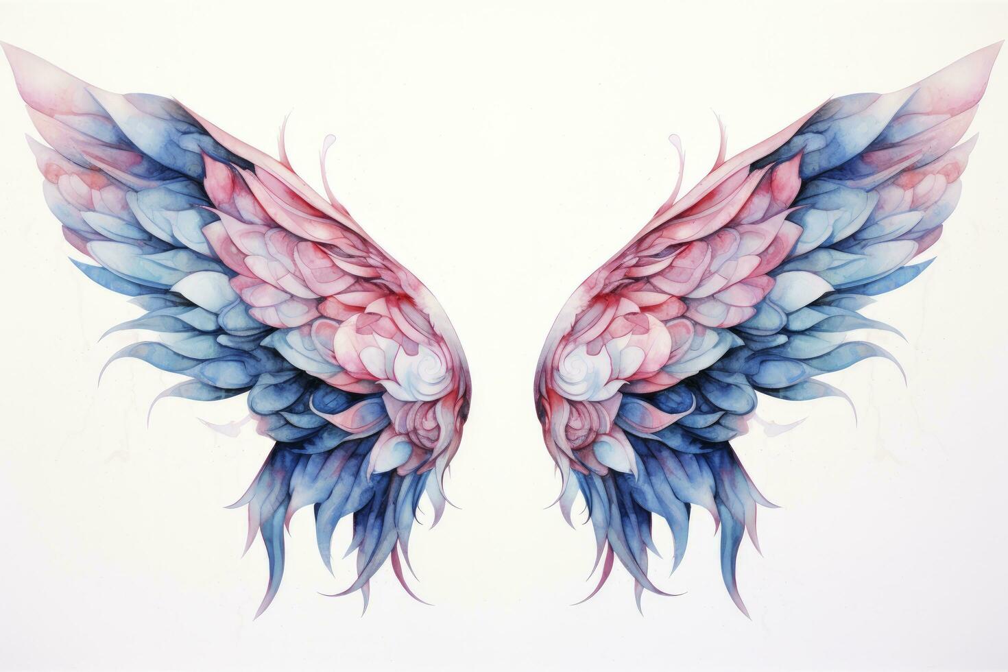 AI generated Beautiful magic watercolor blue pink wings. AI Generated photo