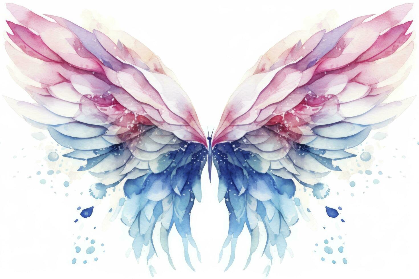 AI generated Beautiful magic watercolor blue pink wings. AI Generated photo