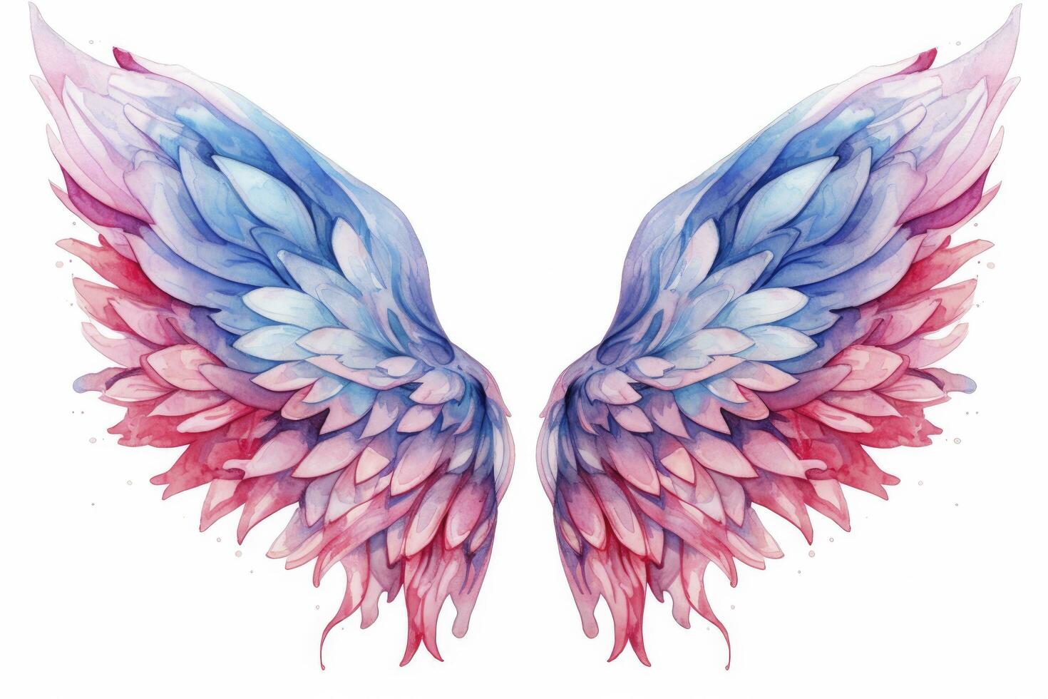 AI generated Beautiful magic watercolor blue pink wings. AI Generated photo