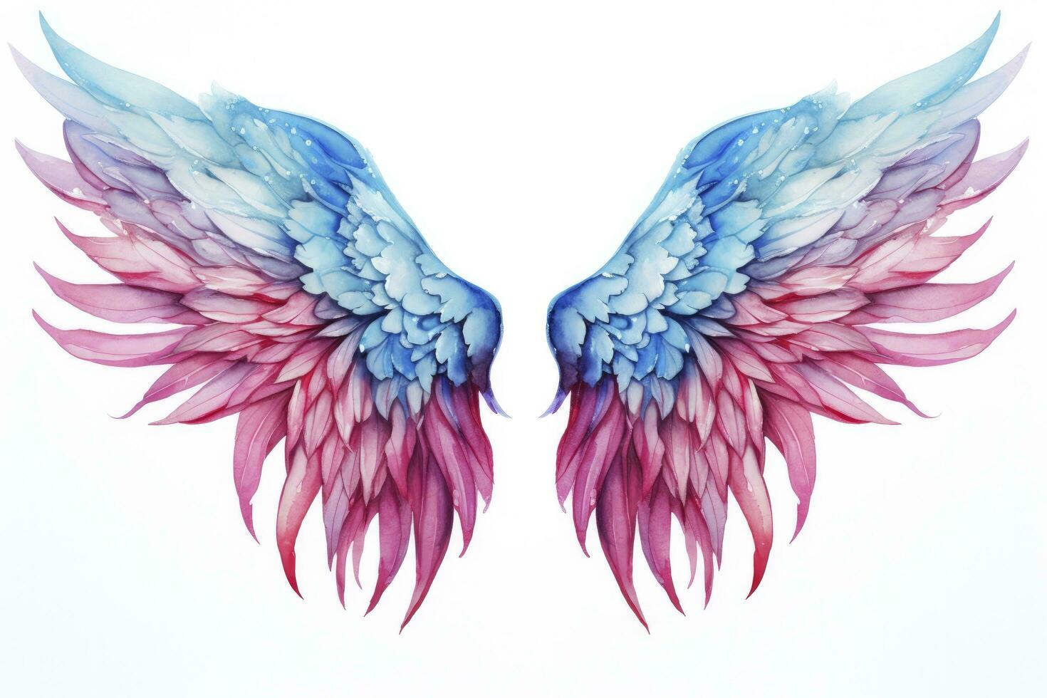 AI generated Beautiful magic watercolor blue pink wings. AI Generated photo