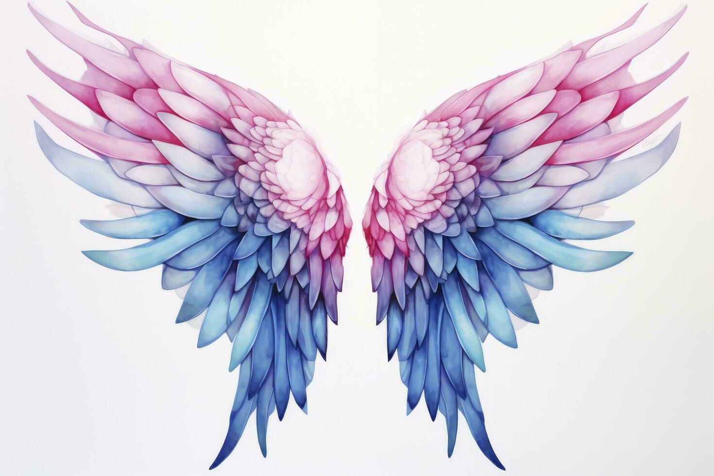 AI generated Beautiful magic watercolor blue pink wings. AI Generated photo