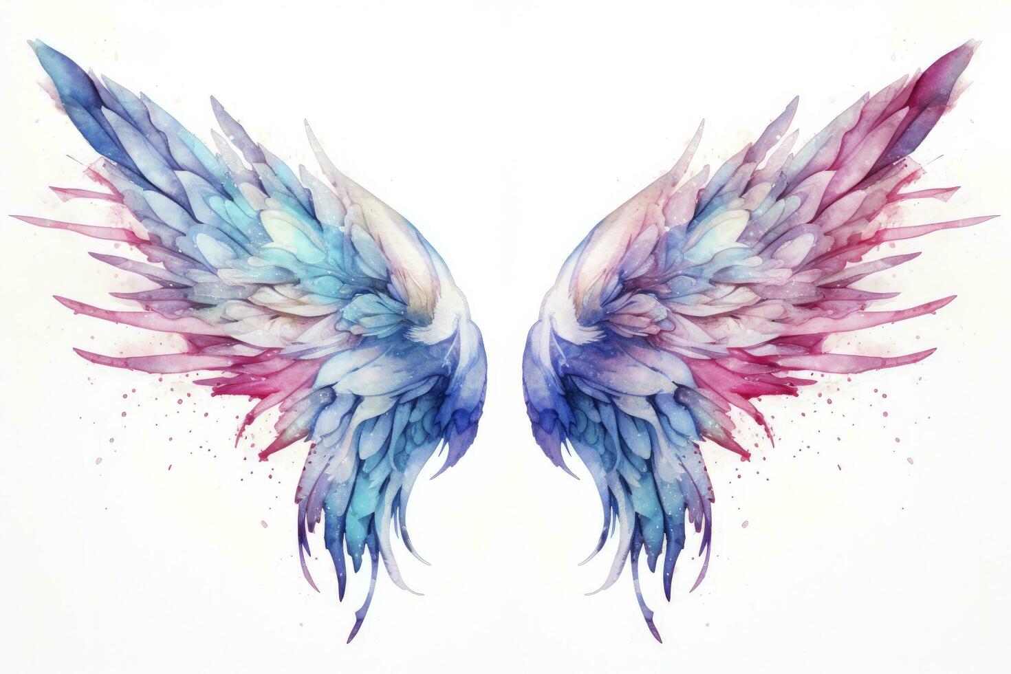 AI generated Beautiful magic watercolor blue pink wings. AI Generated photo