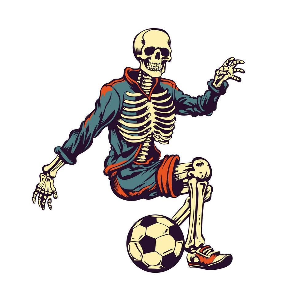 Retro Skull Playing Football Soccer Vector Stock Illustration