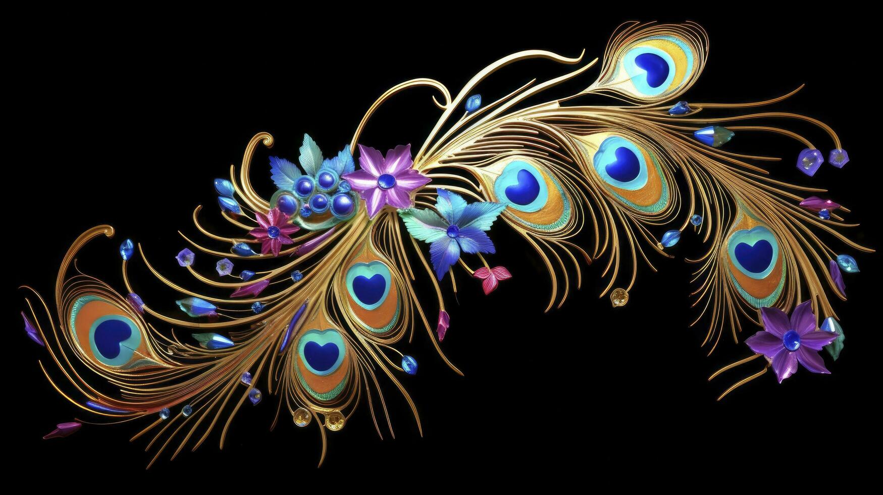 AI generated Beautiful florals peacock feather. AI Generated. photo