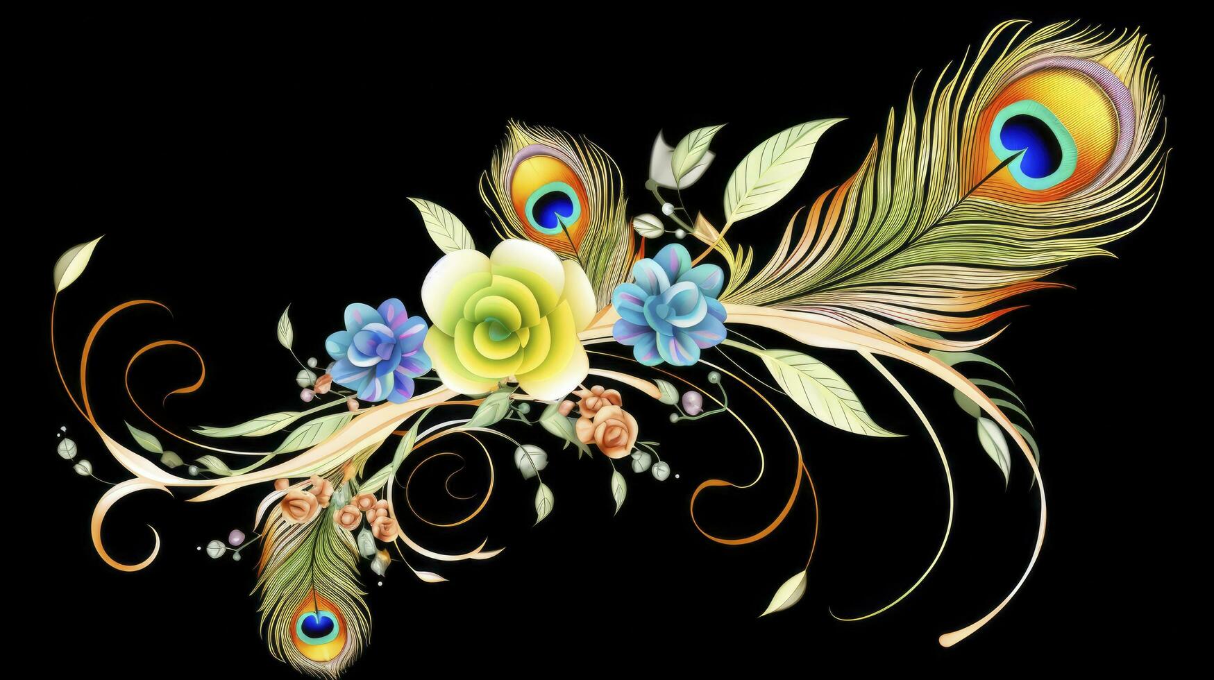 AI generated Beautiful florals peacock feather. AI Generated. photo