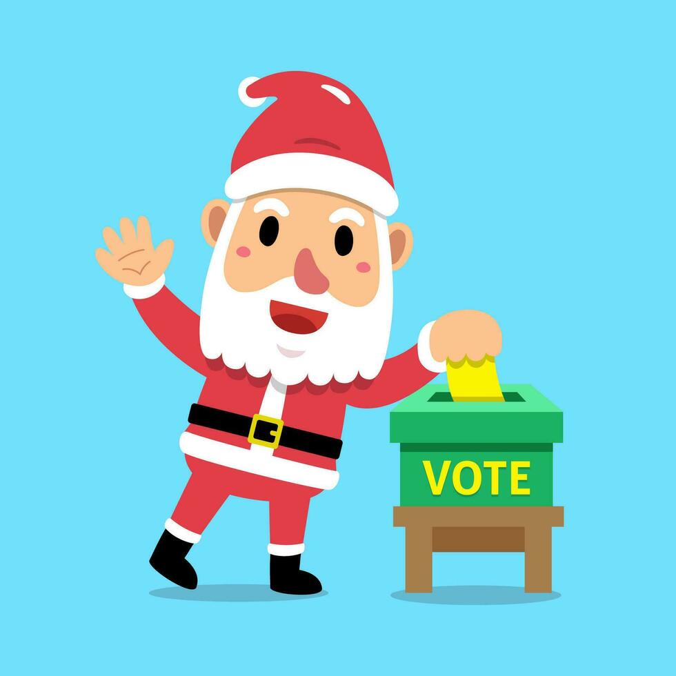 dibujos animados Papa Noel claus poniendo votación papel en el votación caja vector