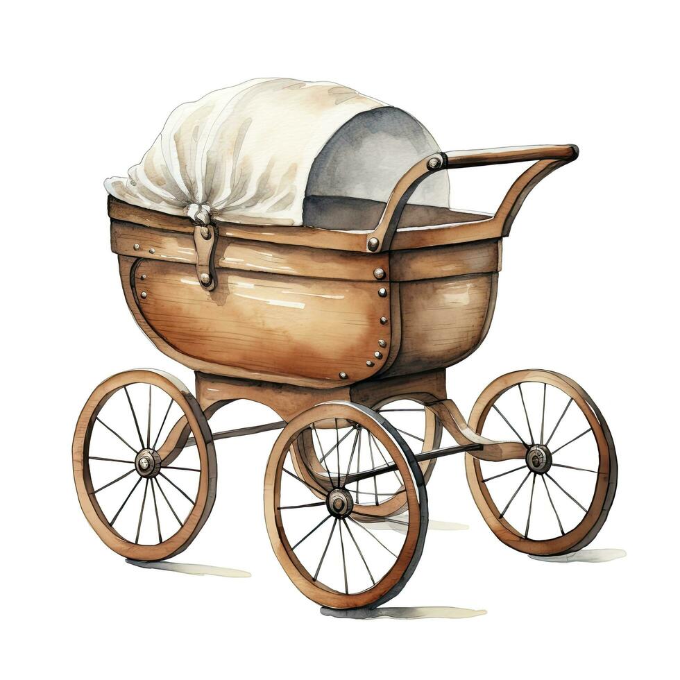 AI generated Watercolor Baby carriage Clipart on white background. AI Generated photo