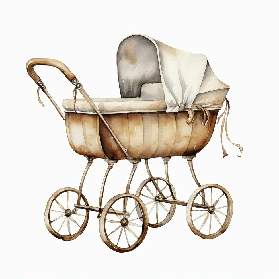 AI generated Watercolor Baby carriage Clipart on white background. AI Generated photo