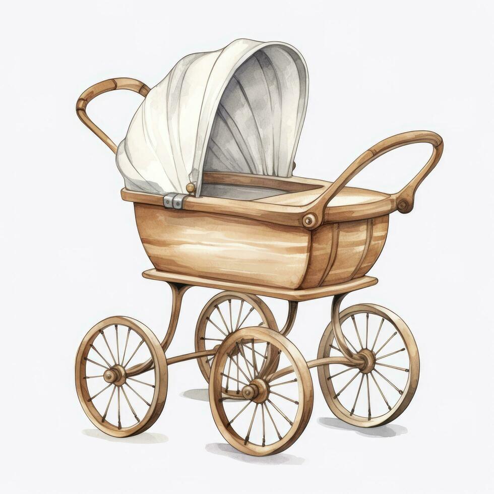 AI generated Watercolor Baby carriage Clipart on white background. AI Generated photo