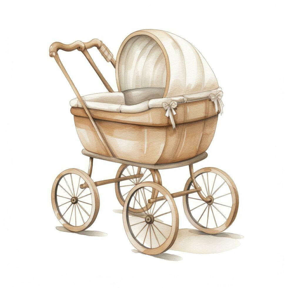 AI generated Watercolor Baby carriage Clipart on white background. AI Generated photo