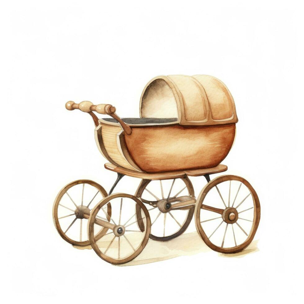 AI generated Watercolor Baby carriage Clipart on white background. AI Generated photo