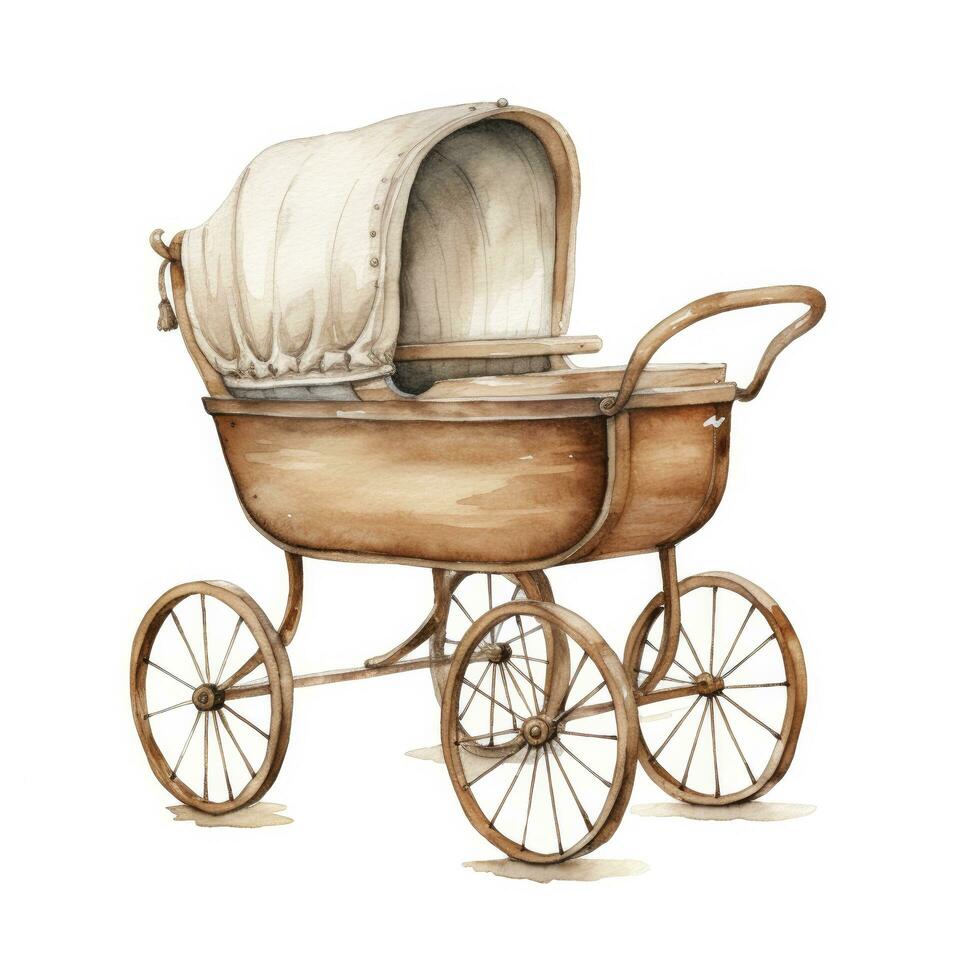 AI generated Watercolor Baby carriage Clipart on white background. AI Generated photo