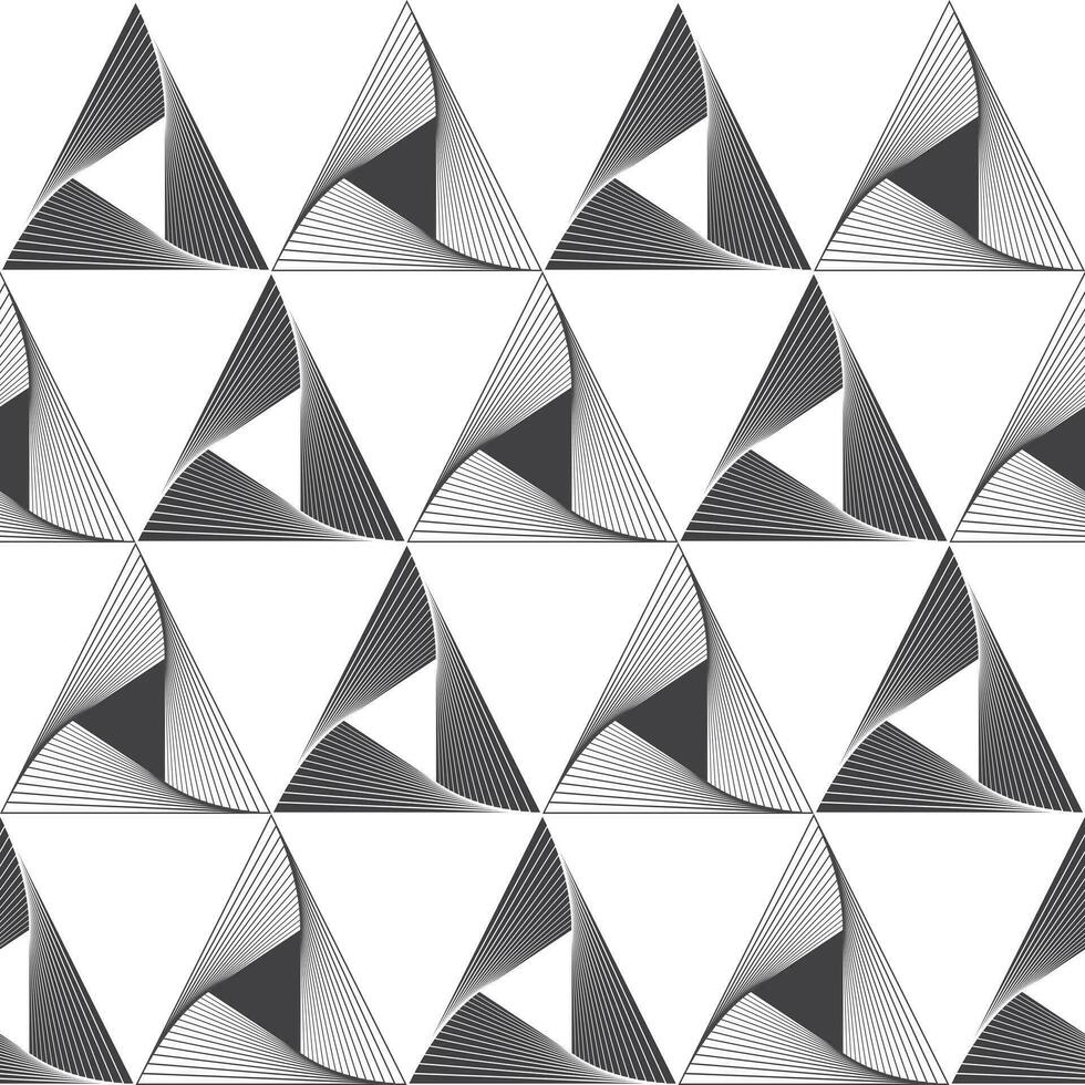 triángulo sin costura patrón, negro y blanco, monocromo, pirámide forma, geométrico zigzag, remolino línea, fondo, pared papel, vector ilustración