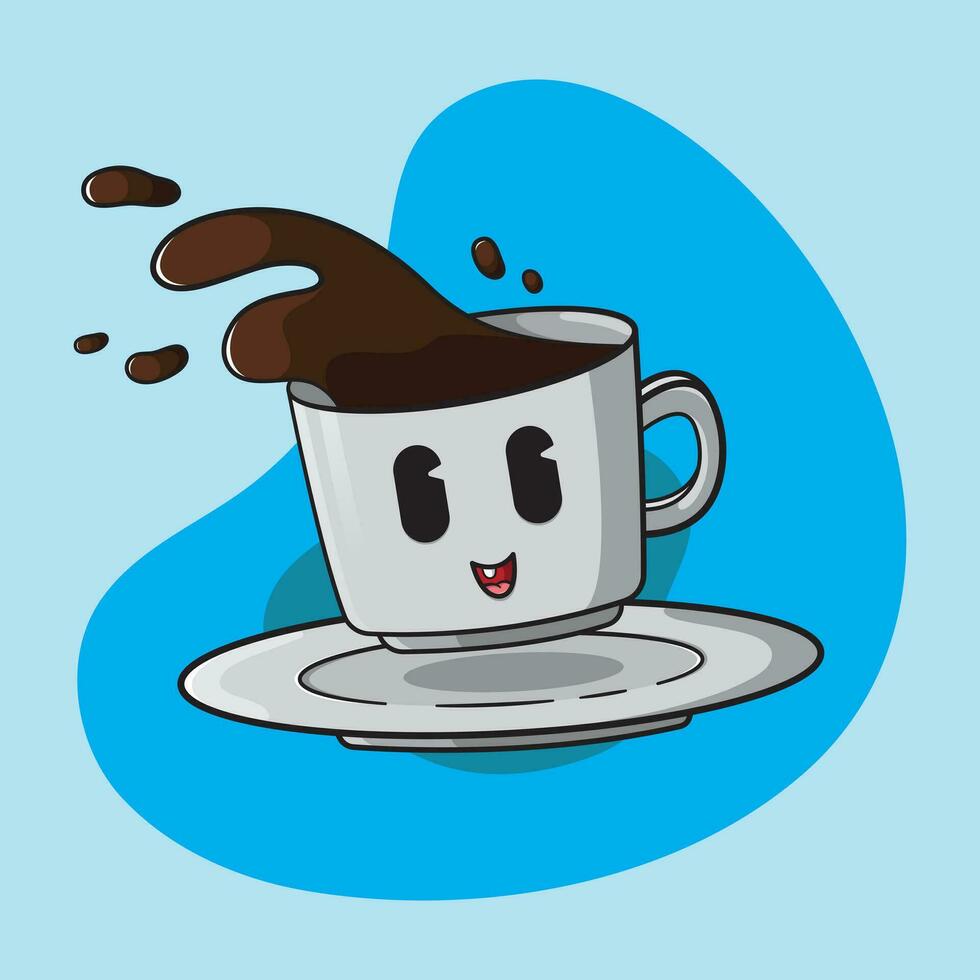 Happy adorable coffee cup and saucer illustration. vector