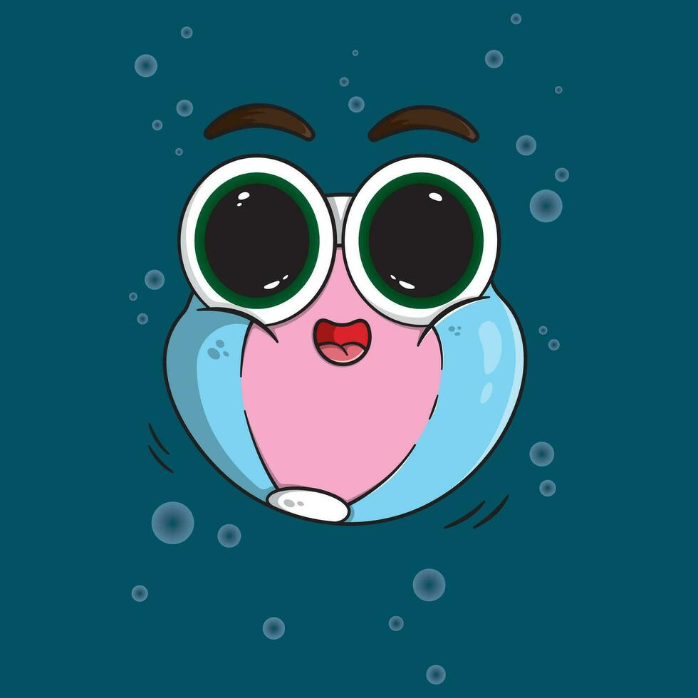 Kawaii beach balloon diving underwater with water bubbles background. vector