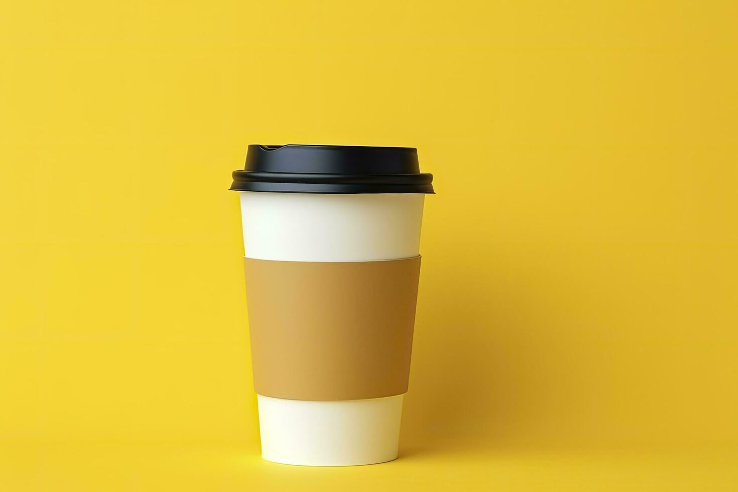 AI generated Blank coffee cup isolated on yellow background. AI Generated photo