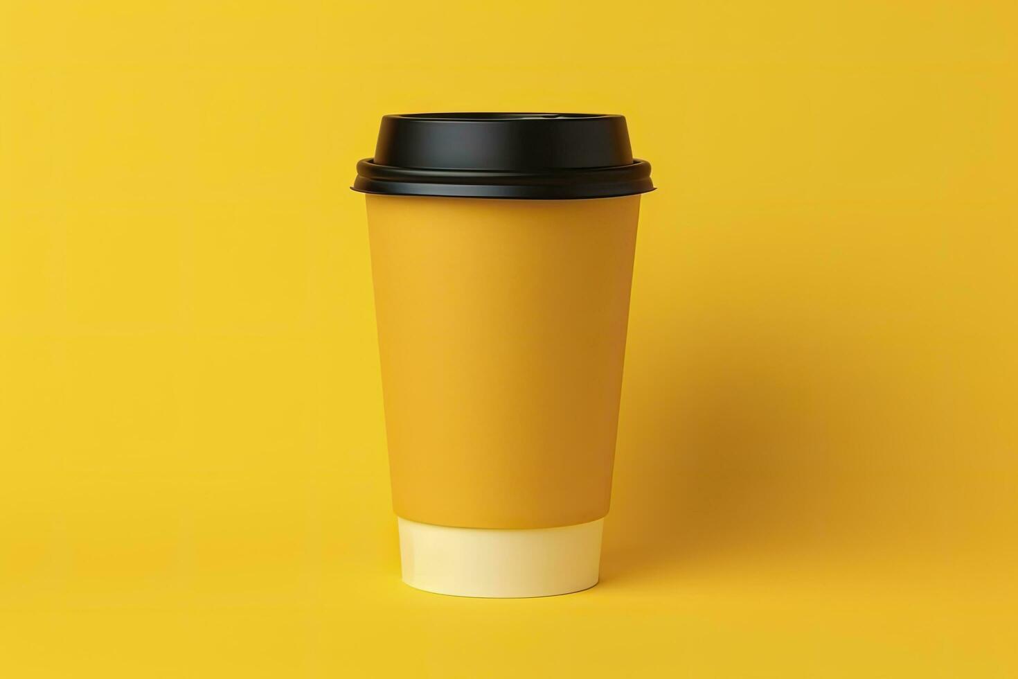AI generated Blank coffee cup isolated on yellow background. AI Generated photo
