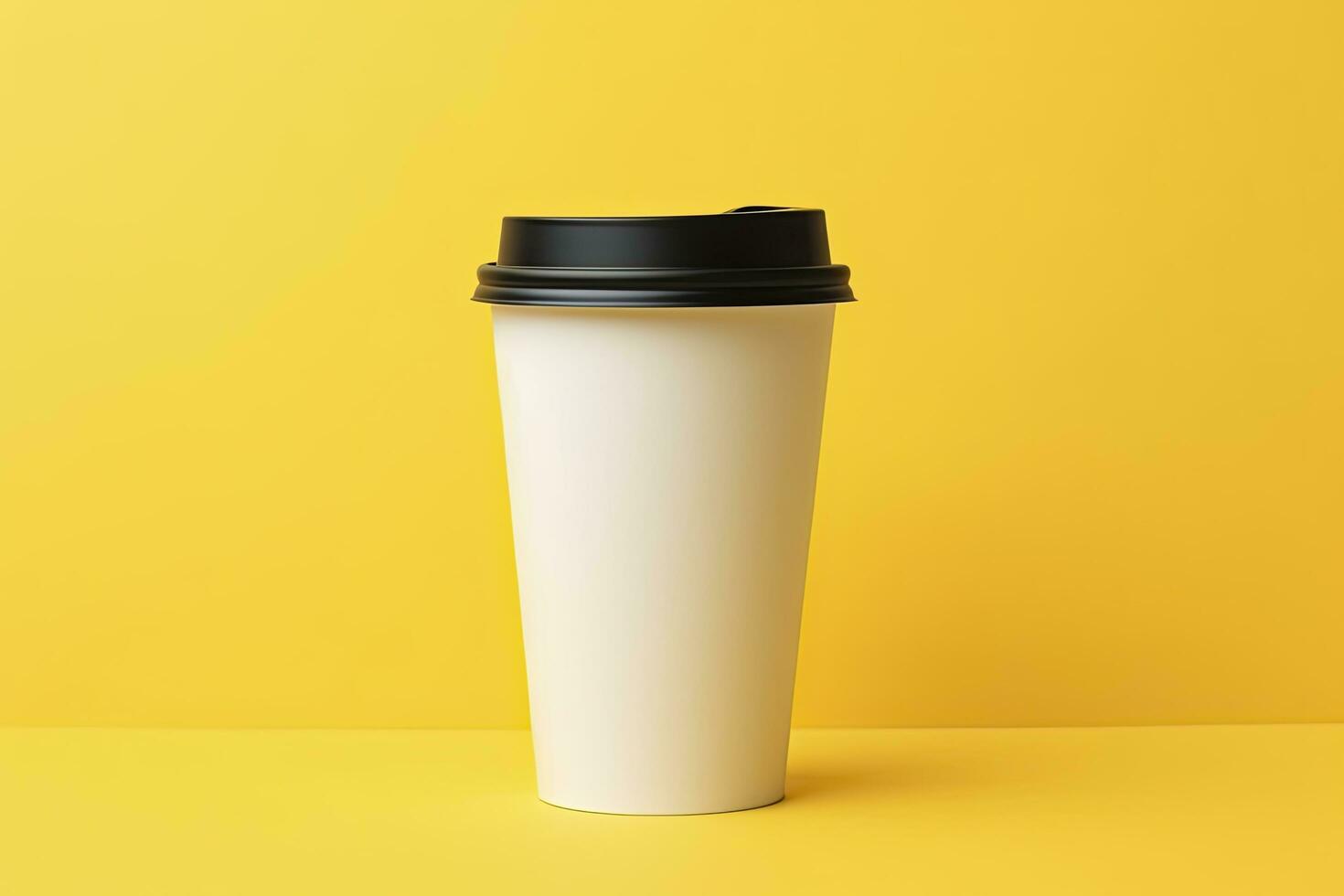 AI generated Blank coffee cup isolated on yellow background. AI Generated photo