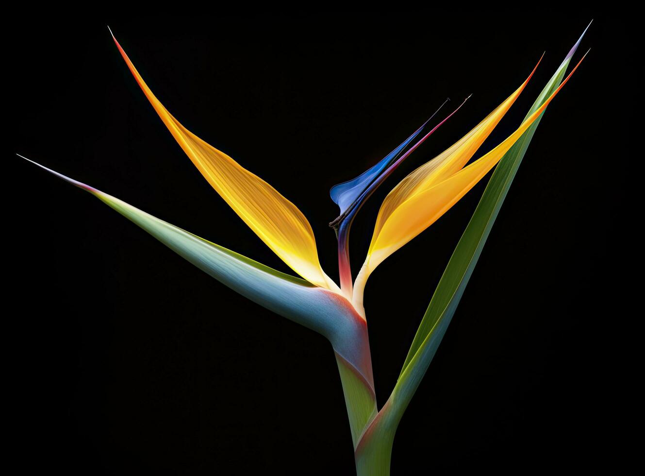 AI generated Bird of paradise flower isolated on black background. AI Generated photo