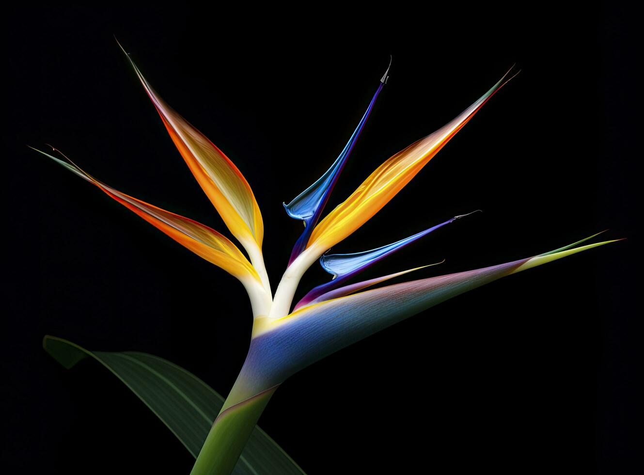 AI generated Bird of paradise flower isolated on black background. AI Generated photo