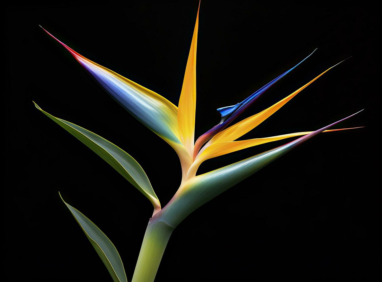 AI generated Bird of paradise flower isolated on black background. AI Generated photo