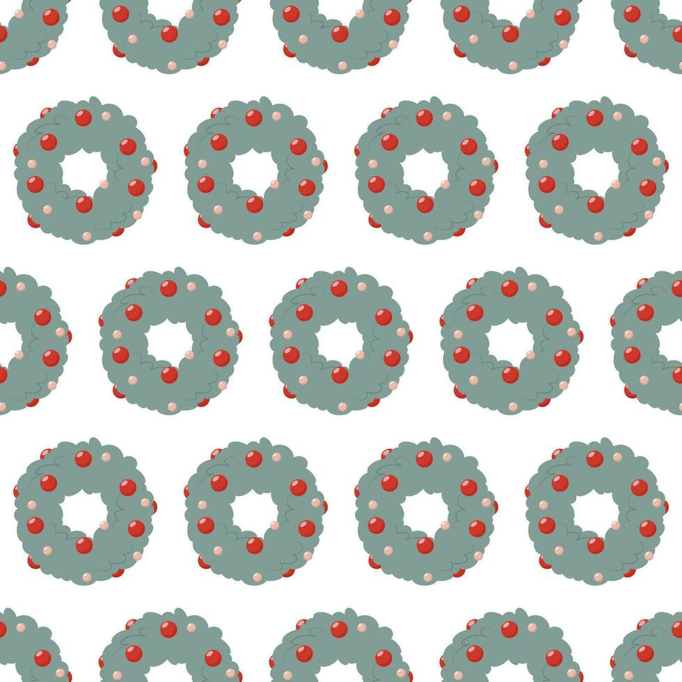 Christmas seamless pattern of Christmas wreaths and balls vector
