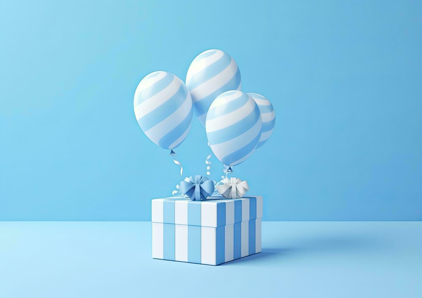 AI generated Balloons with gift box. AI Generated photo