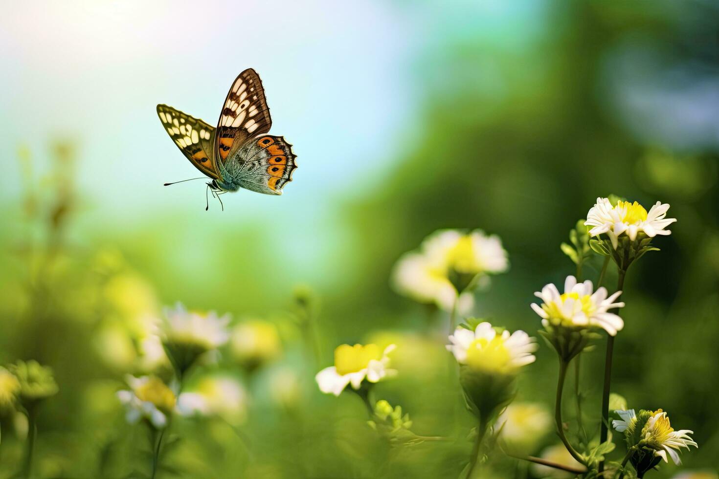 AI generated Butterfly Flying over the Meadow. AI Generated photo